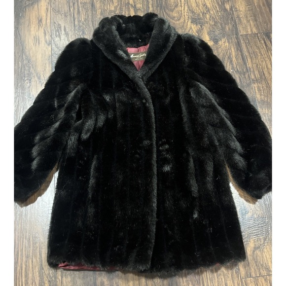 american signature Jackets & Blazers - Vintage American Signature Made In USA Woman Faux Fur Coat Size 14 Dark Brown